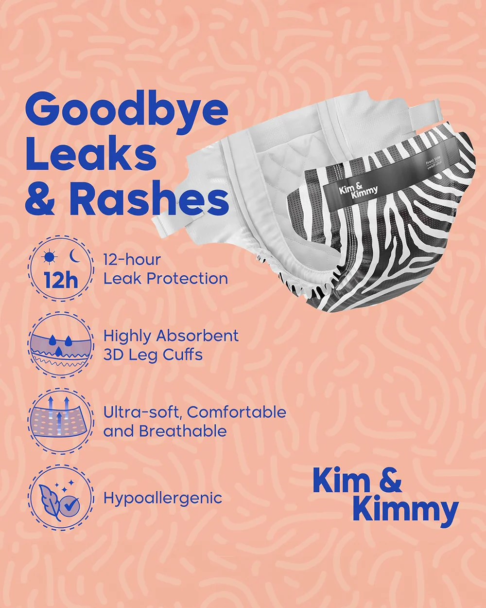 Kim & Kimmy Zebra Taped Diapers-Size 2 (4-8Kg)-With Wetness Indicator - Image 2