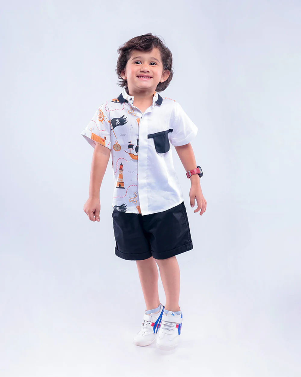 La dee da White Shirt & Shorts Set-Pirates of Caribbean-Cotton-For Infants - Image 2