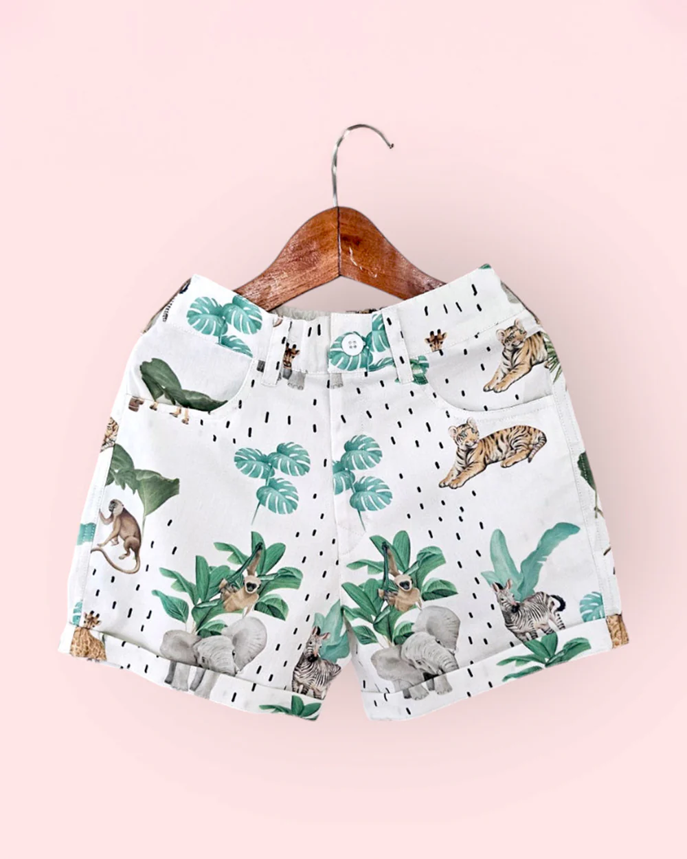 La dee da White T-shirt & Shorts Set-Safari Adventure-100% Soft Giza Cotton-For Infants - Image 3