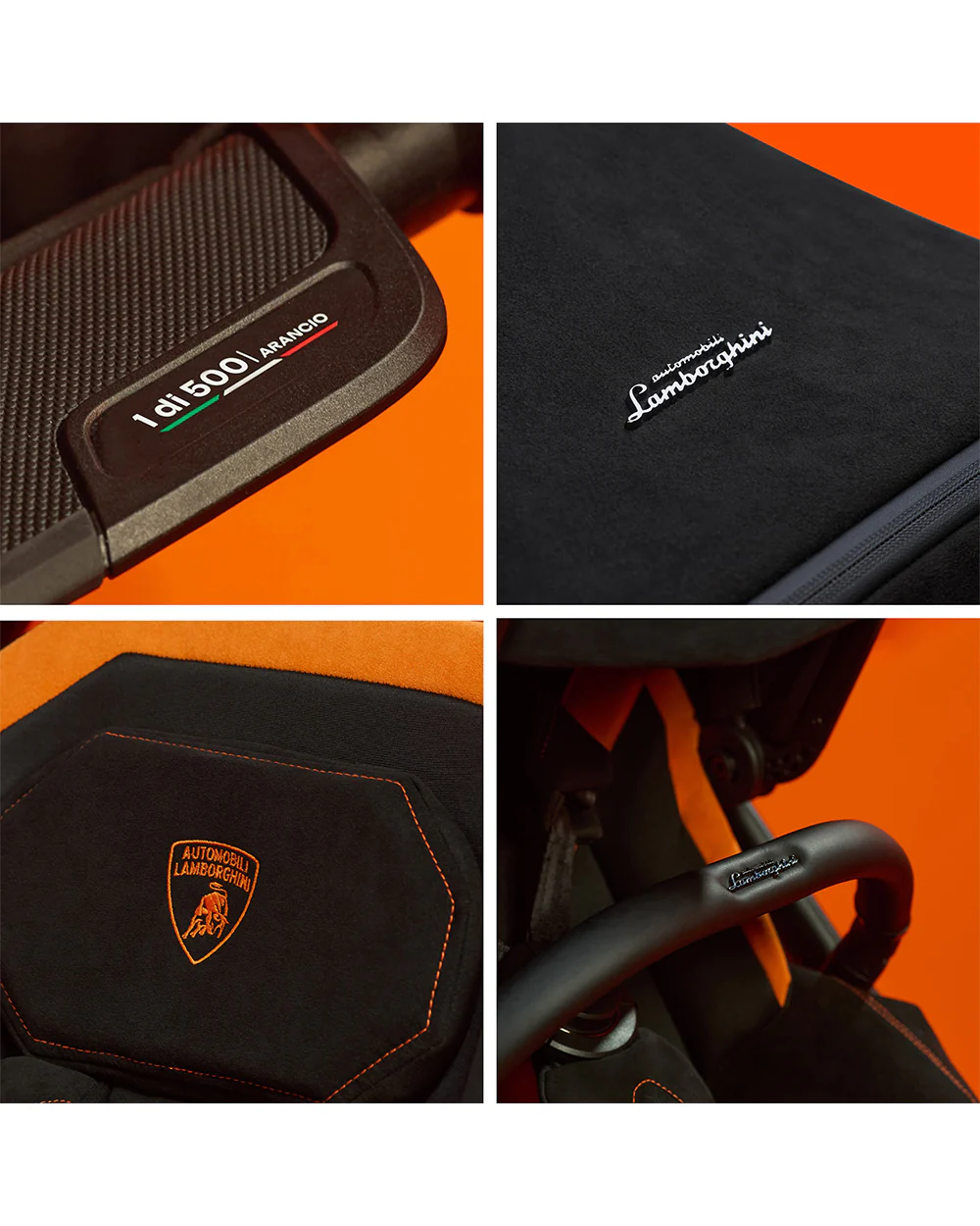 Lamborghini x Silver Cross Edition Reef Al Arancio Stroller & Carry Cot-Italian Leather Details-Height Adjustable Parent Handle Bar-Reversible & Flat Reclining Seat-High Gloss Polycarbonate Carry Cot-For 0 to 4Y (Upto 22 Kg)-Arancio - Image 7