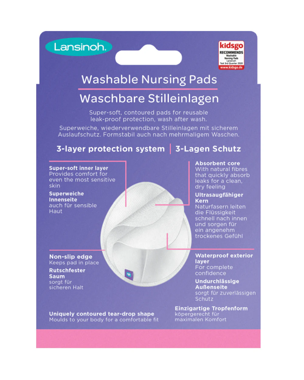 Lansinoh Washable Nursing Breast Pads With Wash Bag-Reusable Breast Pad With 3 Layer Protection-For Breastfeeding Mom-Pack of 4 - Image 2