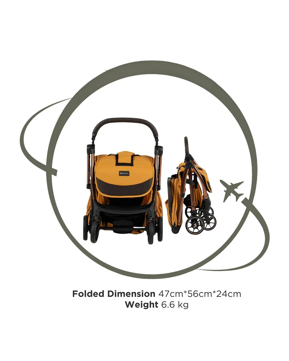 Leclerc Influencer Air-Cabin Friendly Stroller-One Touch Fold-2 Years Warranty-For 6M to 5Y (Upto 22 Kg)-Golden Mustard - Image 13