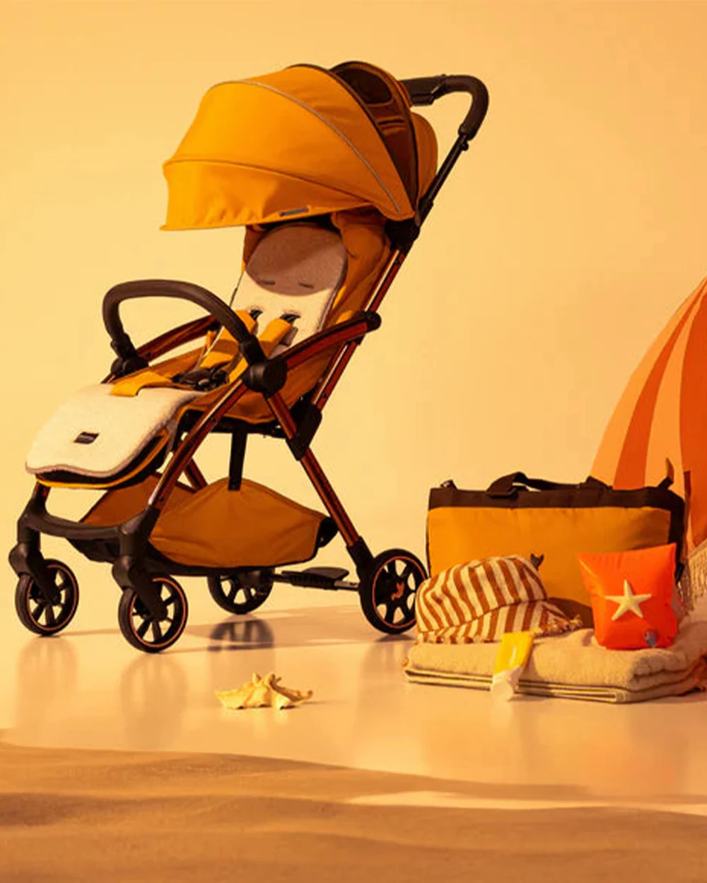 Leclerc Influencer Air Twin Stroller-Cabin Friendly-Flat Reclining Seat-One Touch Fold-Includes Twin Stroller Connectors-2 Years Warranty-For 6M to 5Y (Upto 22 Kg Each Stroller)-Golden Mustard - Image 21