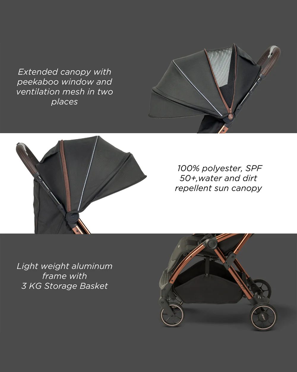 Leclerc Influencer Cabin Friendly Stroller-One Touch Fold-2 Years Warranty-For 6M to 5Y (Upto 22Kg)-Black Brown - Image 8