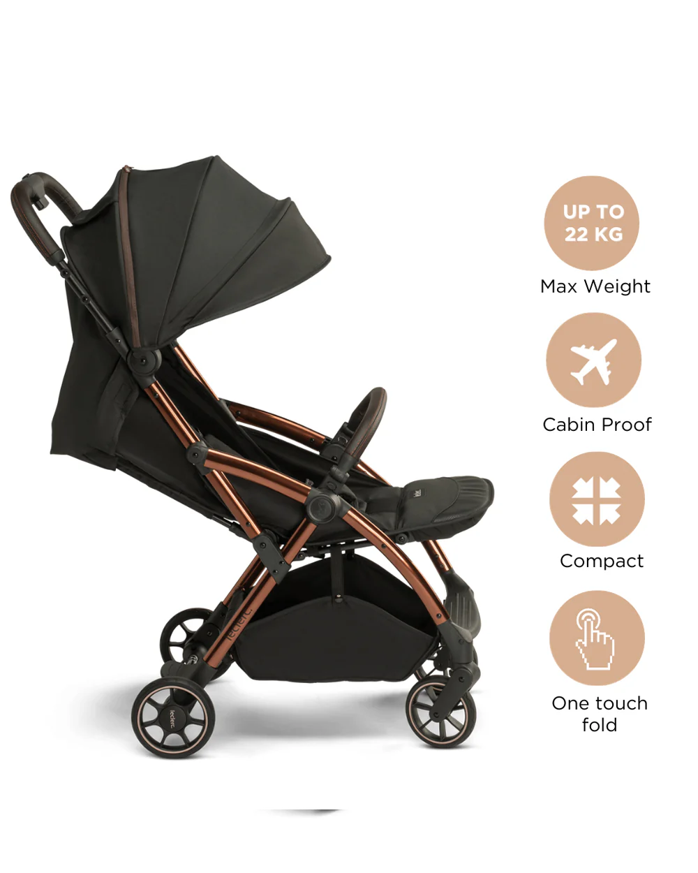 Leclerc Influencer Cabin Friendly Stroller-One Touch Fold-2 Years Warranty-For 6M to 5Y (Upto 22Kg)-Black Brown - Image 6