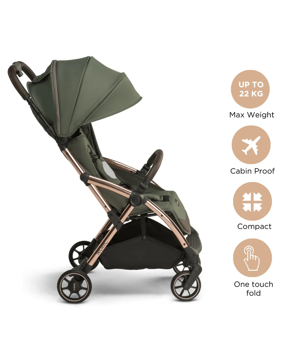 Leclerc Influencer Cabin Friendly Stroller-One Touch Fold-2 Years Warranty-For 6M to 5Y (Upto 22Kg)-Army Green - Image 6