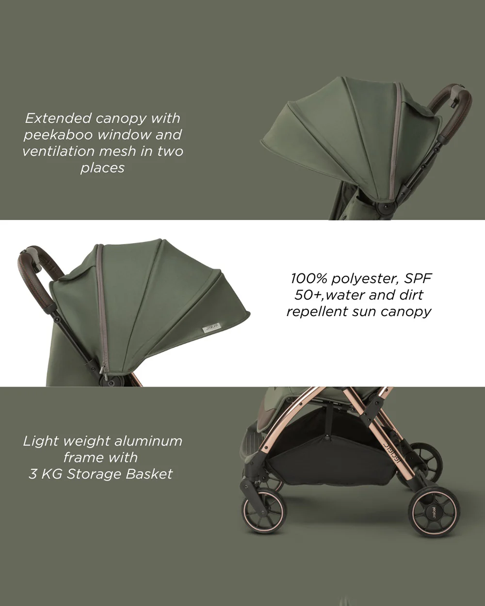 Leclerc Influencer Cabin Friendly Stroller-One Touch Fold-2 Years Warranty-For 6M to 5Y (Upto 22Kg)-Army Green - Image 8