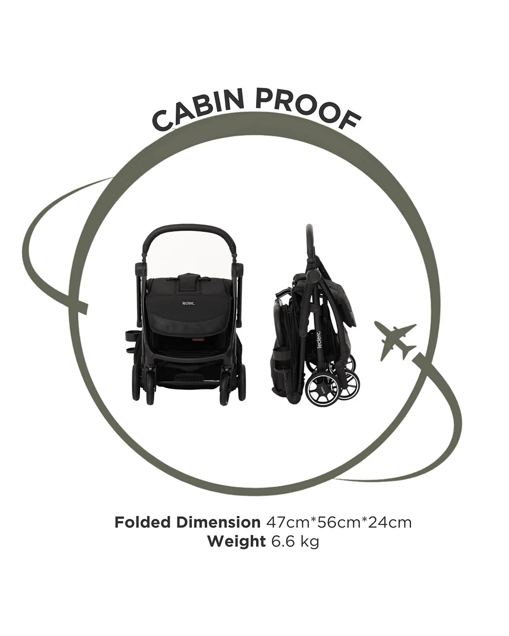 Leclerc Magic Fold Plus Cabin Friendly Stroller-Flat Reclining Seat-One Touch Fold-2 Year Warranty-for 6M to 5Y (Upto 22Kg)-Black - Image 9
