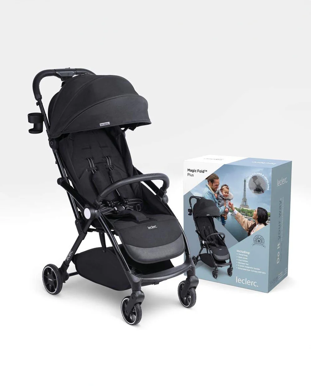 Leclerc Magic Fold Plus Cabin Friendly Stroller-Flat Reclining Seat-One Touch Fold-2 Year Warranty-for 6M to 5Y (Upto 22Kg)-Black - Image 19