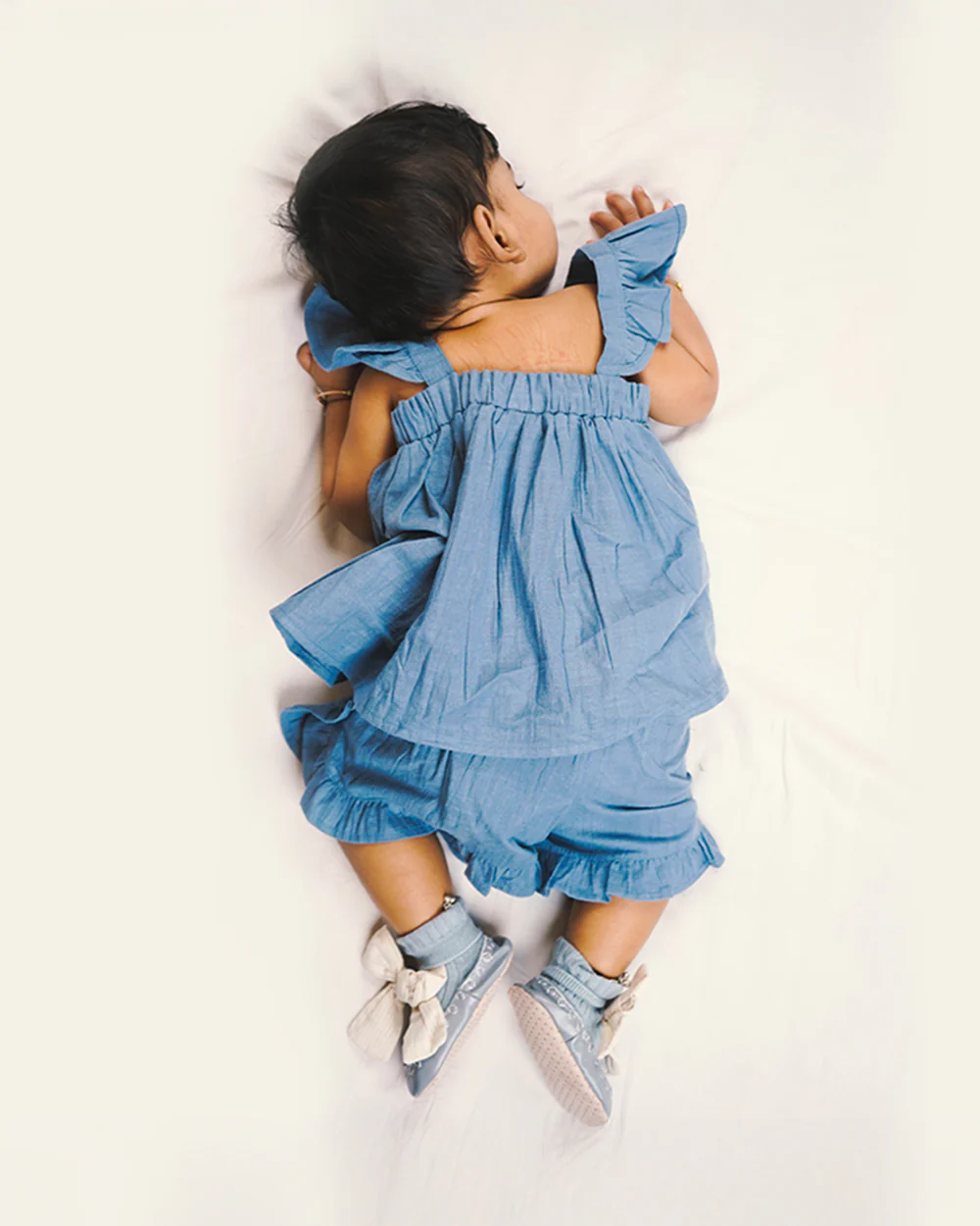Lille Barn Blue Top & Shorts Set-Solid-Organic Cotton-For Infants - Image 3