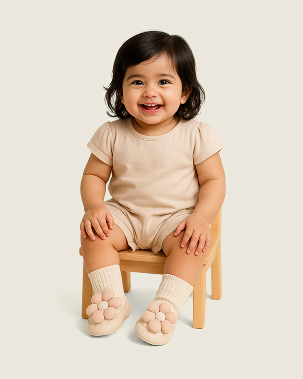 Lille Barn Off White Flora Socks-Solid-Cotton-For Infants