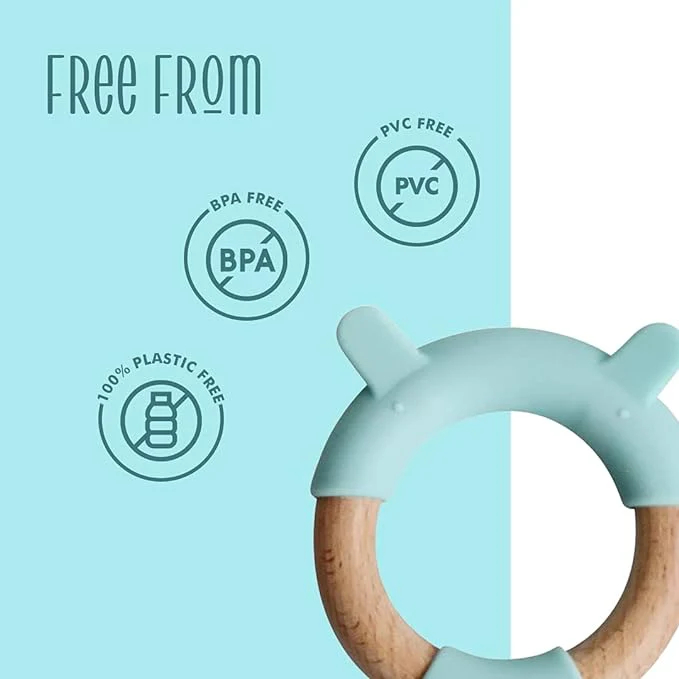 Little Rawr Blue Bear 100% Organic Oak Wood-Silicone Ring Teether-Soft on Gums-4M+ - Image 4