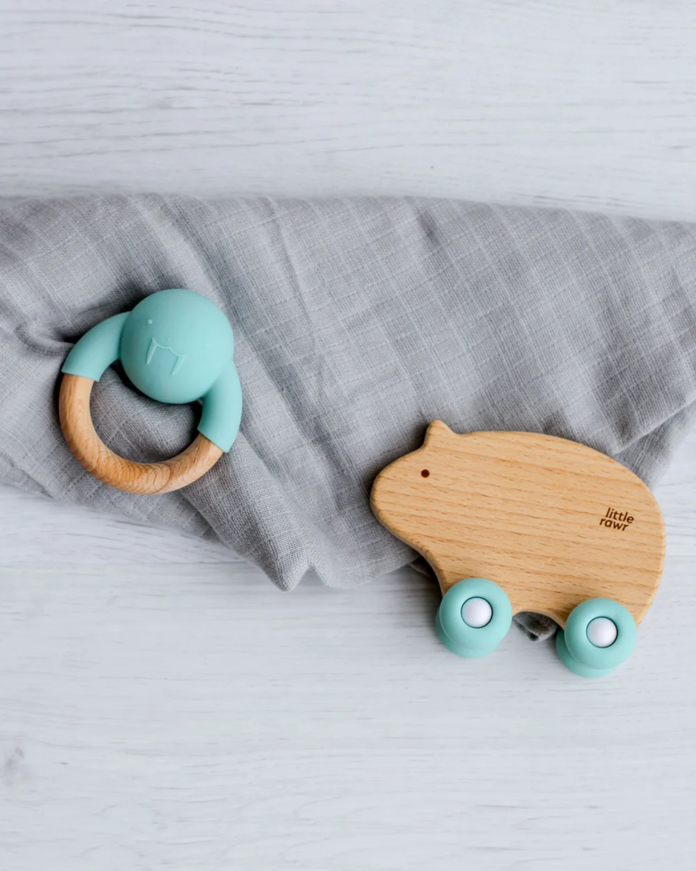 Little Rawr Blue Bear-100% Organic Oak Wood-Wheelie Teether-Soft on Gums-6M+ - Image 7