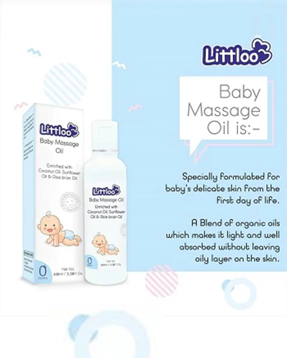 Littloo Baby Massage Oil-With Coconut Oil & Sunflower Oil - Image 5