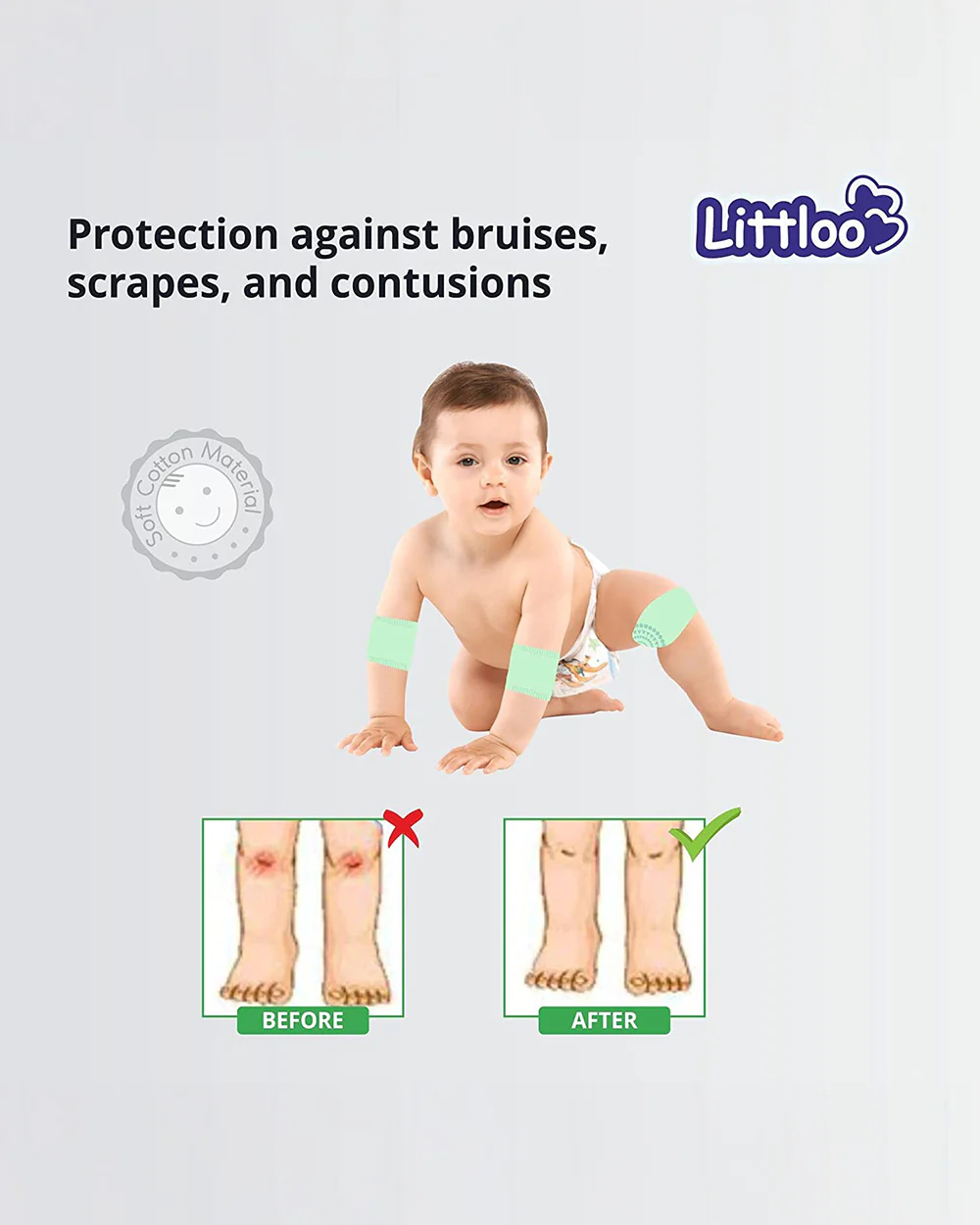 Littloo Cushioned Baby Elbow & Knee Pads-Anti Slip Soft Cotton-For Crawling Infants-Blue - Image 6