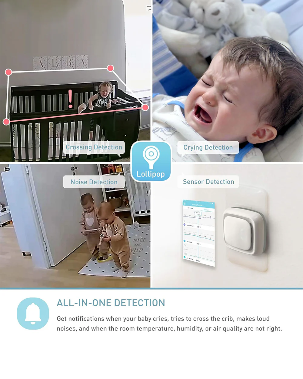 Lollipop Smart Baby Monitor with Flexible design-Contactless Breathing Monitoring, Sleep Tracking & Noise Detection-Cotton Candy - Image 6