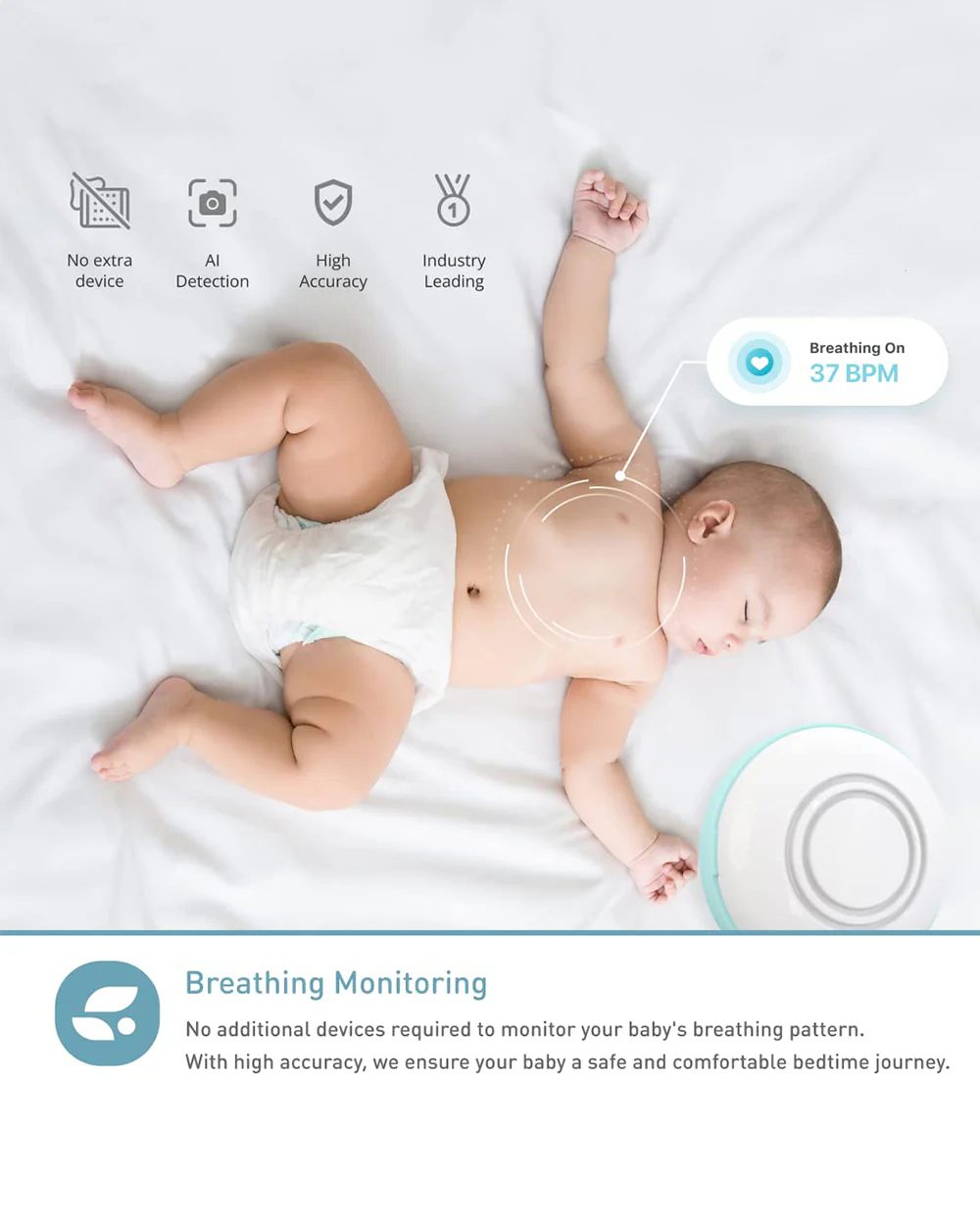 Lollipop Smart Baby Monitor with Flexible design-Contactless Breathing Monitoring, Sleep Tracking & Noise Detection-Pistachio - Image 6