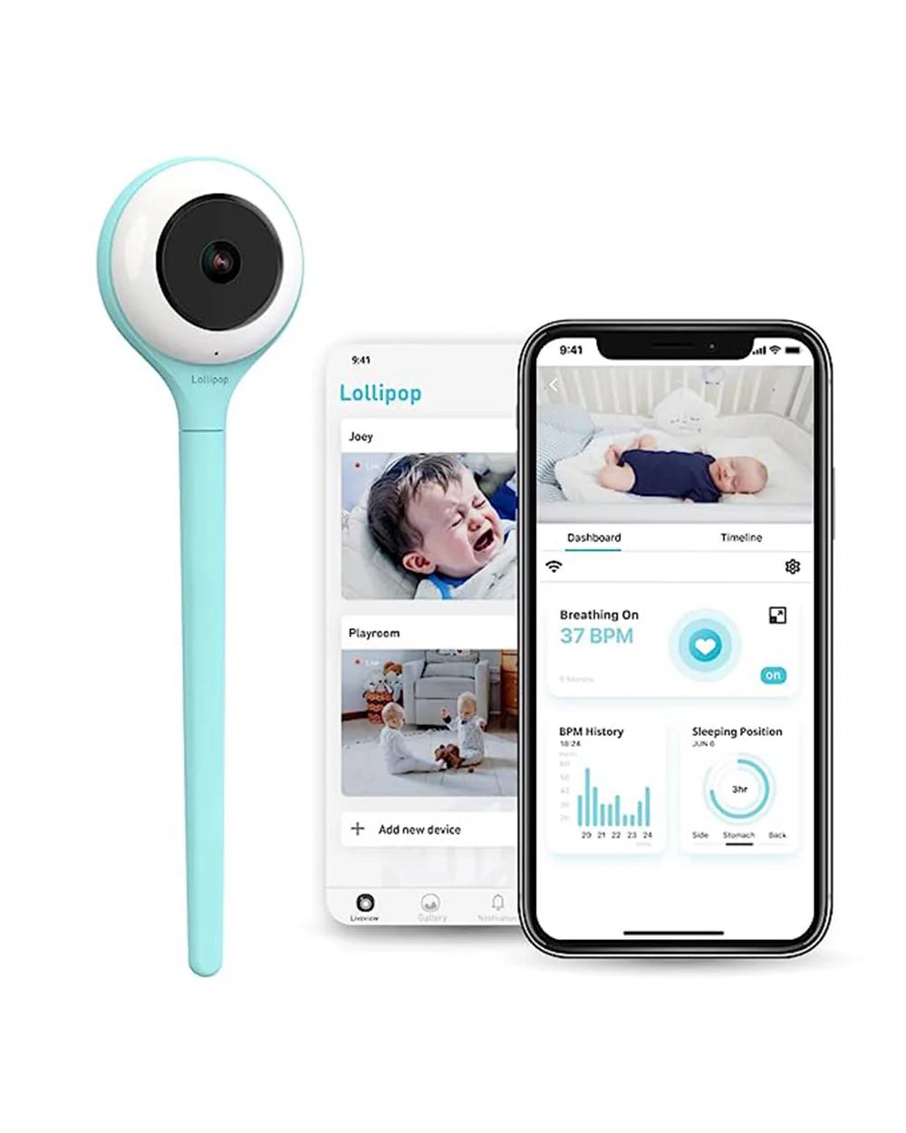 Lollipop Smart Baby Monitor with Flexible design-Contactless Breathing Monitoring, Sleep Tracking & Noise Detection-Turquoise - Image 2