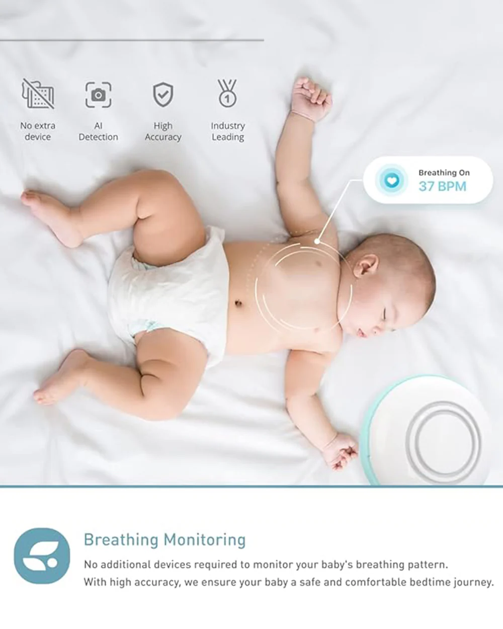 Lollipop Smart Baby Monitor with Flexible design-Contactless Breathing Monitoring, Sleep Tracking & Noise Detection-Turquoise - Image 3