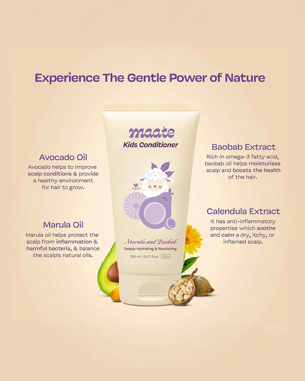 Maate Baby Conditioner-With Organic Avocado Butter, Marula Oil & Baobab-Nourishes & Detangles Hair - Image 6