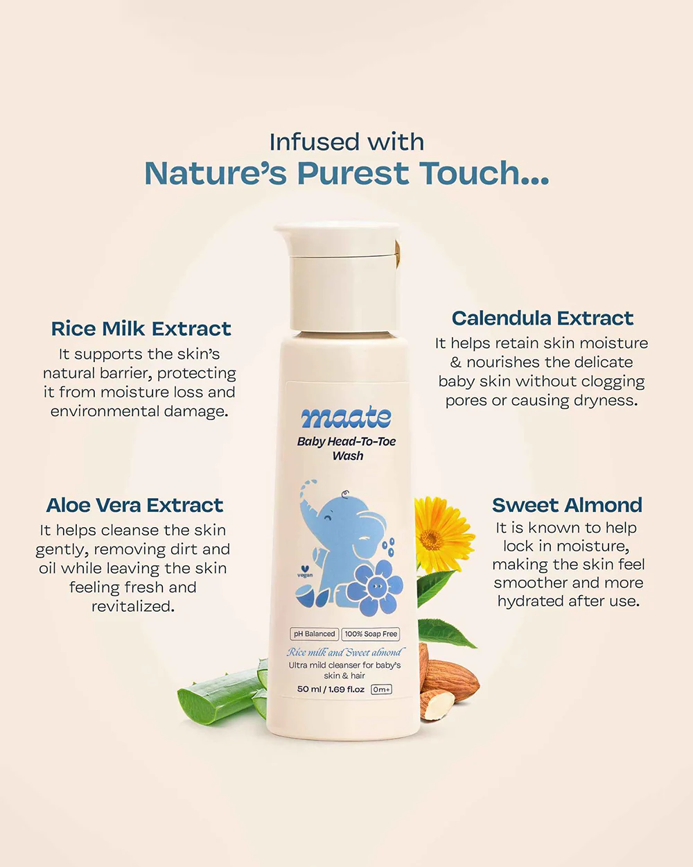 Maate Baby Head to Toe Wash-Infused with Calendula, Olive Oil & Aloe Vera-Gently cleanses & nourishing the scalp - Image 4