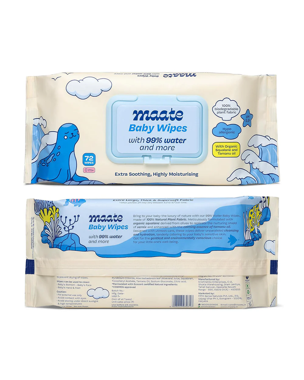 Maate Baby Wipes-Infused With Plant Squalane, Tamanu Oil & Aloe Vera-Soothing & Hypoallergenic - Image 20