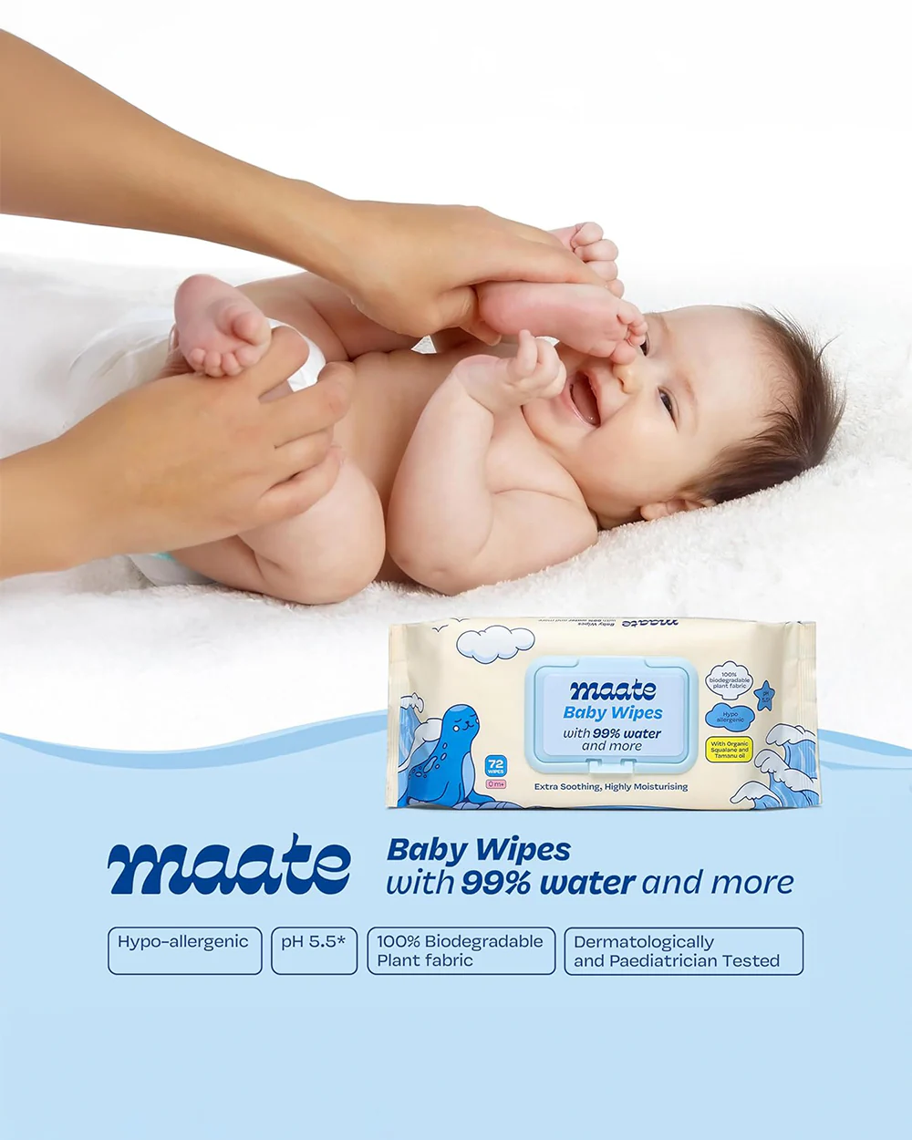 Maate Baby Wipes-Infused With Plant Squalane, Tamanu Oil & Aloe Vera-Soothing & Hypoallergenic - Image 21
