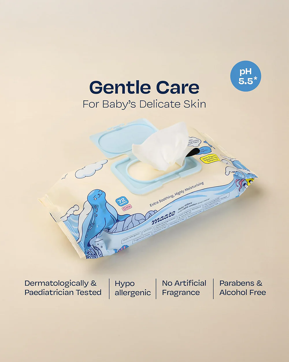 Maate Baby Wipes-Infused With Plant Squalane, Tamanu Oil & Aloe Vera-Soothing & Hypoallergenic - Image 6