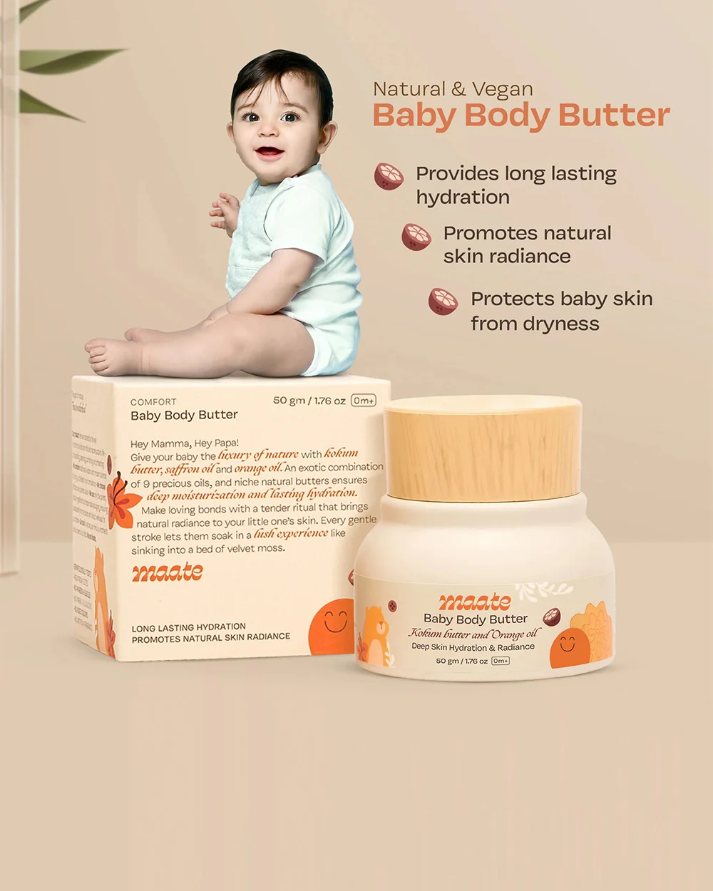 Maate Body Butter Baby Cream-With Pure Kokum Butter & Saffron - Image 3