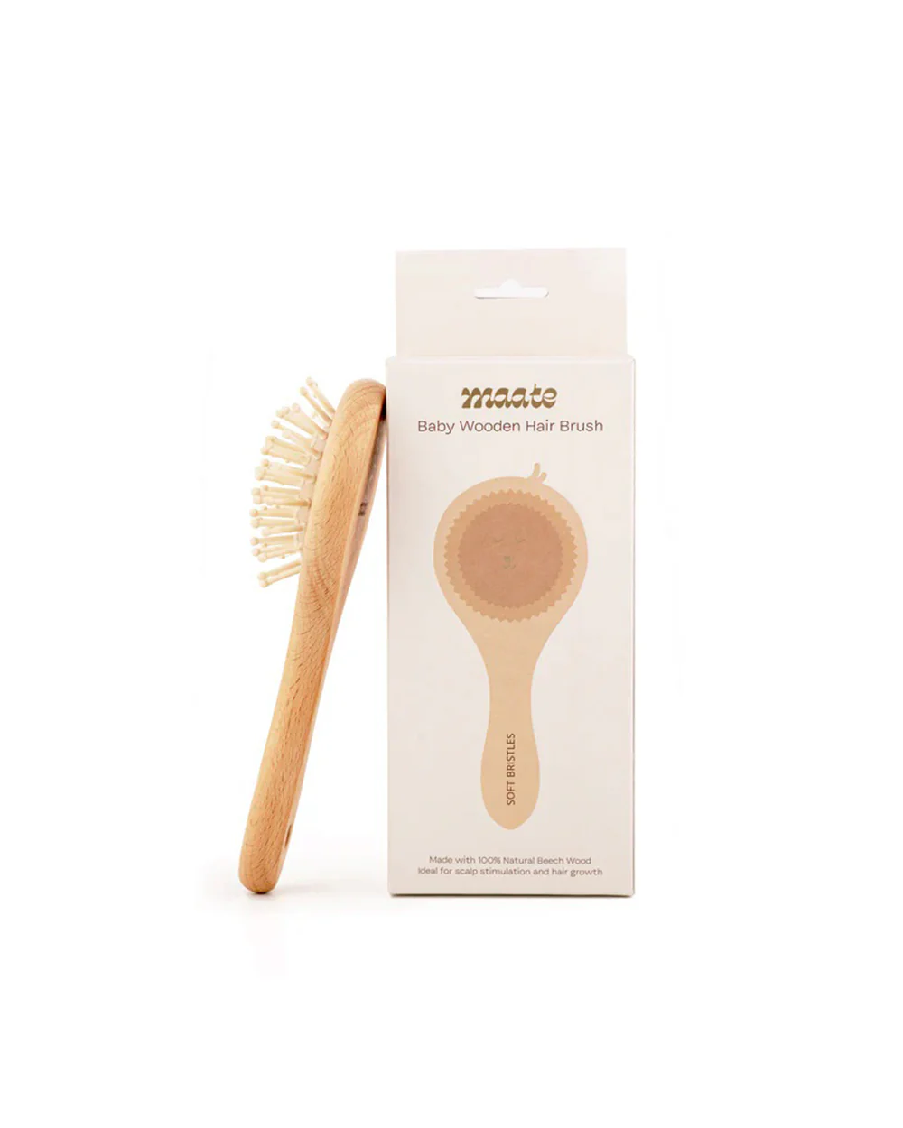Maate Wooden Baby Hair Brush-Brown - Image 2