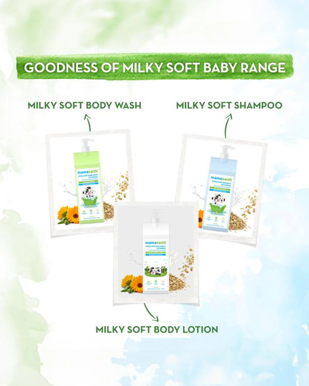 Mamaearth Milky Soft Baby Body Wash (400ml), Milky Soft Diaper Rash Cream (50g) & Moisturizing Daily Baby Lotion (400ml) - Image 6