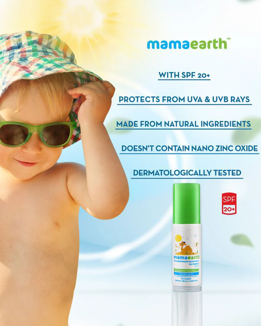 Mamaearth Mineral Based SPF20+ Baby Sunscreen-With Shea Butter & Cocoa Butter - Image 3