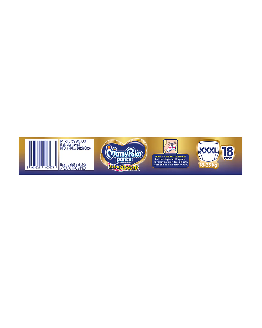 MamyPoko Extra Absorb Diaper Pants-XXXL (18-35 Kg)-2X Protection for Thigh Leak - Image 5