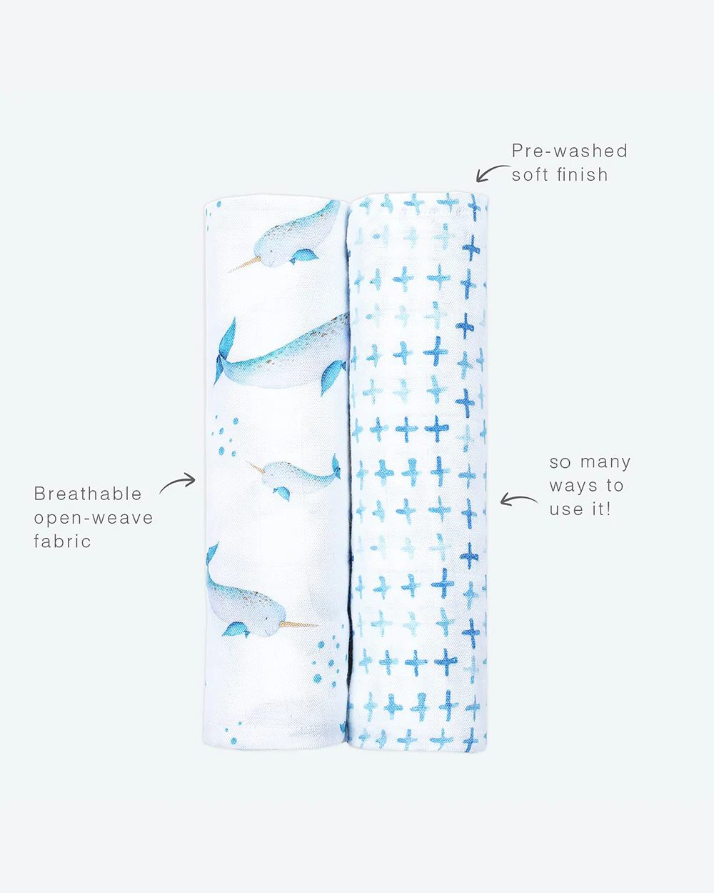 Masilo Bamboo Muslin Swaddles-Soft & Breathable-GOTS Certified Organic Cotton Muslin-Believe In The Narwhal-Pack of 2-Infant Wraps - Image 4