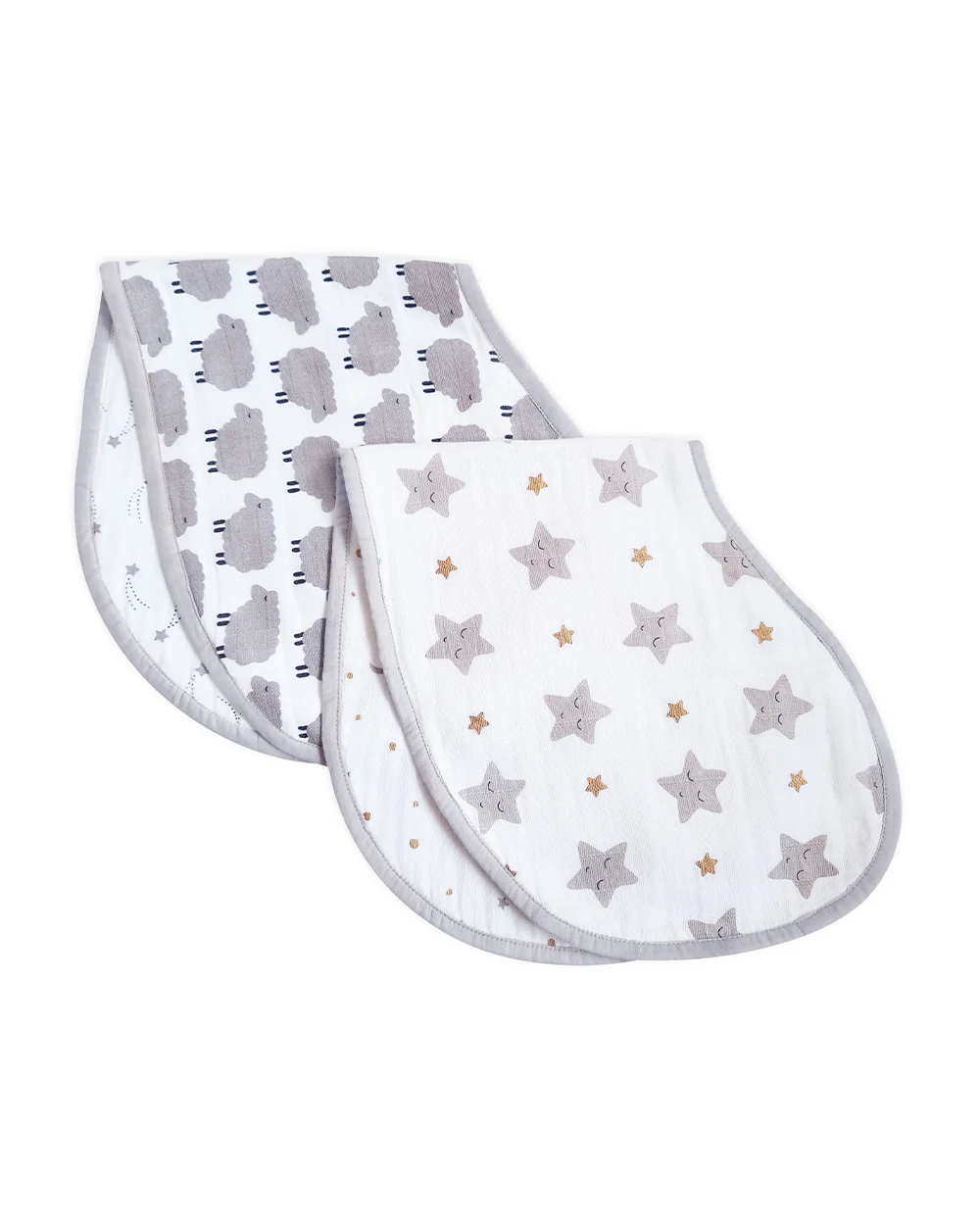 Masilo Bamboo Organic Cotton Muslin Burp Cloth Set-Super Absorbent-Sheep & Stars-Pack of 2-For Infants - Image 3