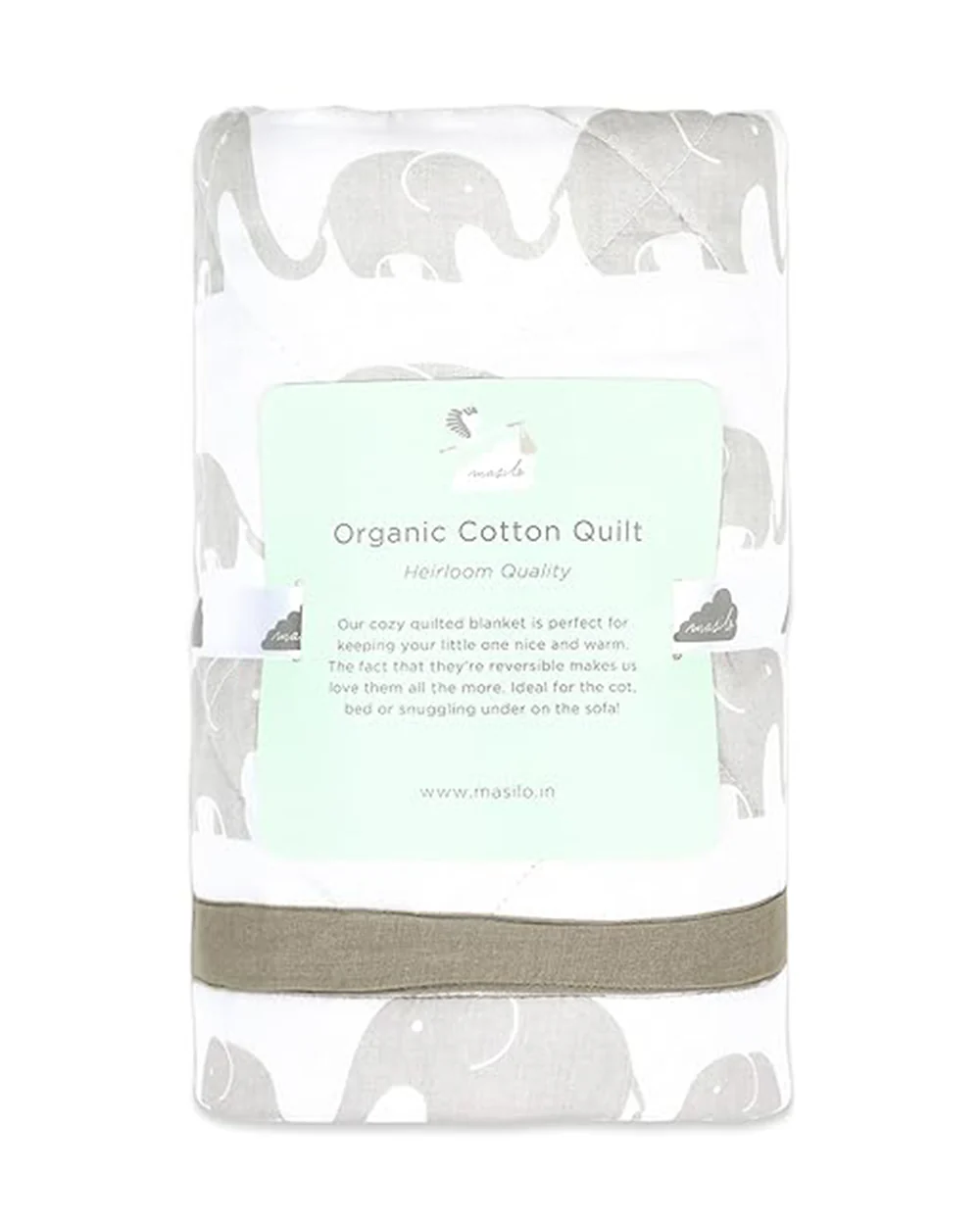 Masilo Elephant Parade Grey Baby Quilt-GOTS Certified Organic Cotton-For Infants - Image 4