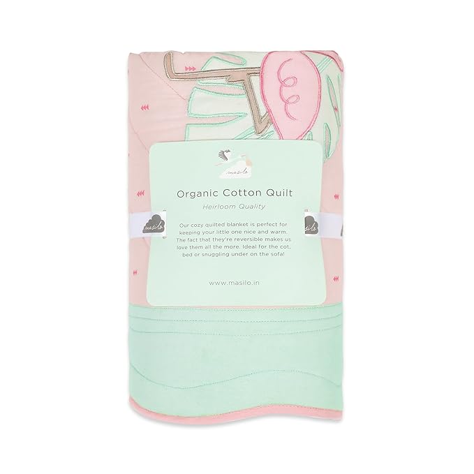 Masilo Hello Flamingo Pink Baby Quilt-GOTS Certified Organic Cotton-For Infants - Image 4