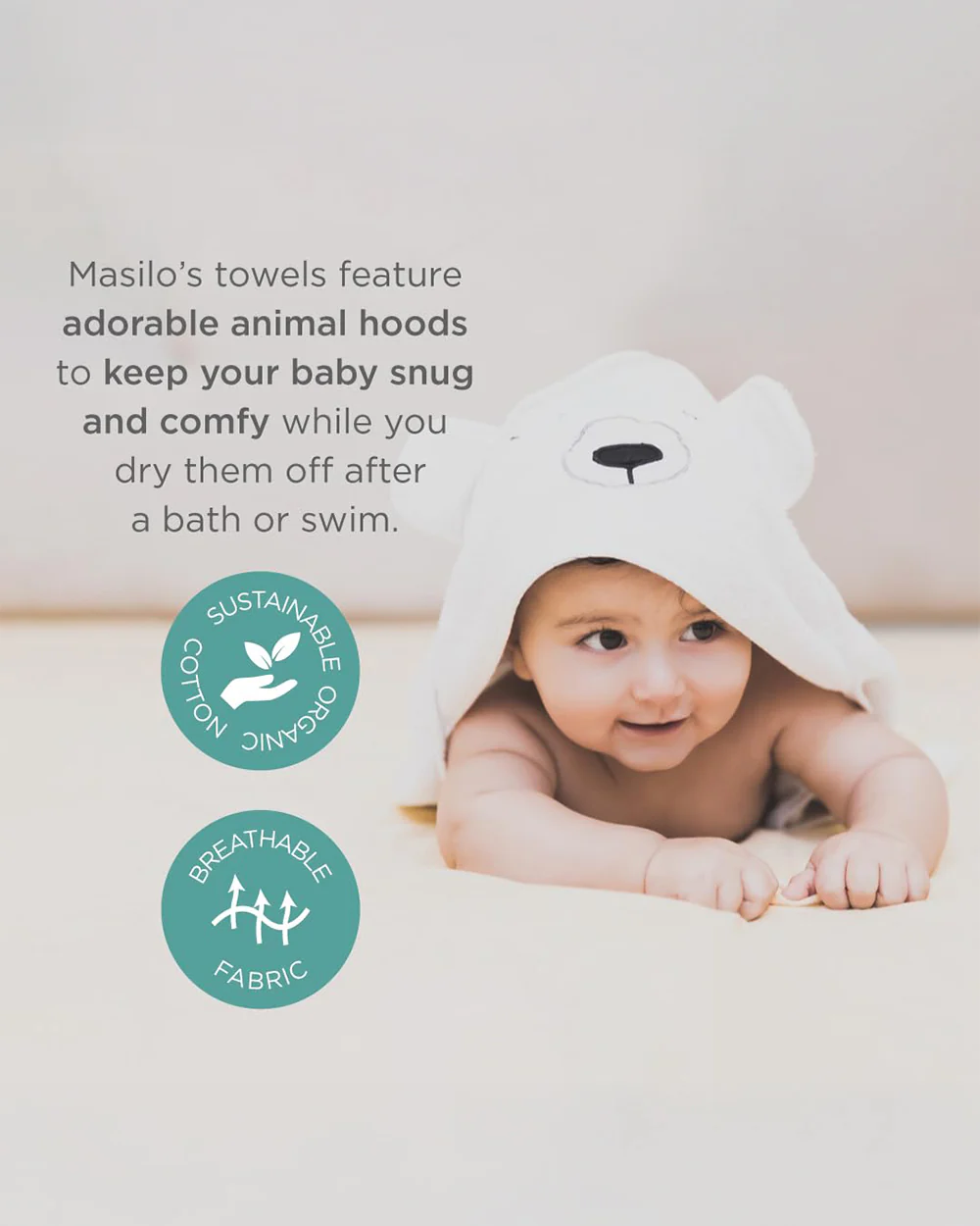 Masilo Hooded Baby Bath Towel-100% Bath Towelling Cotton-Teddy Bear - Image 4