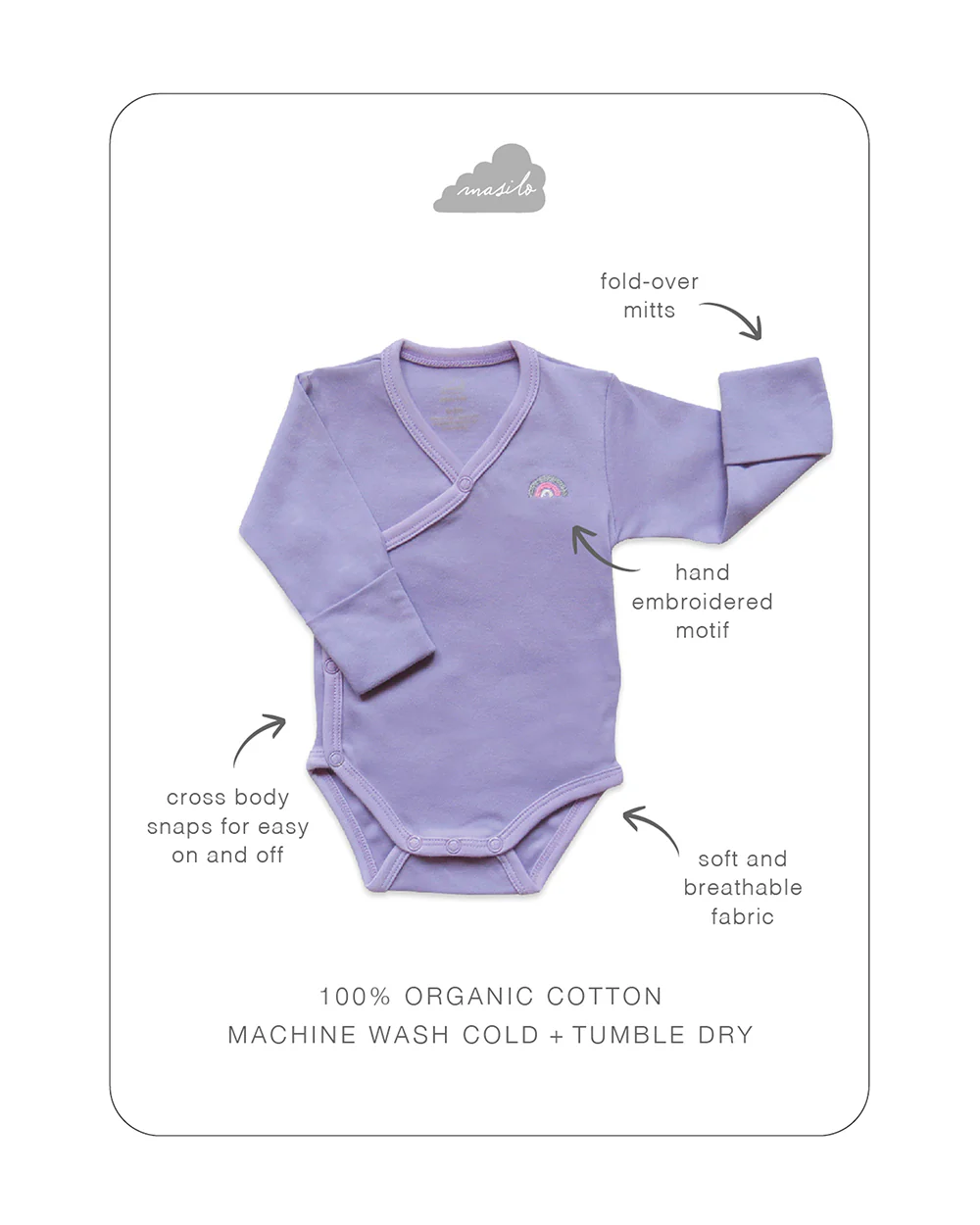 Masilo Purple Kimono Bodysuit-Solid-Cotton-For Infants - Image 2