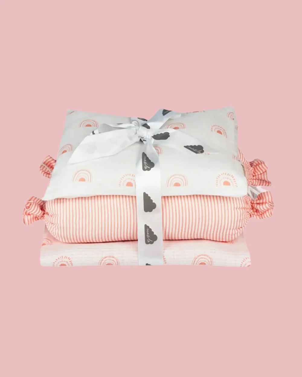 Masilo Over The Rainbow Peach Baby Bedding Set-GOTS Certified Organic Cotton-Pack of 4-Mini Cot Gift Set For Infants