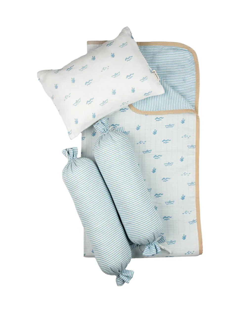 Masilo Sea Breeze Blue Baby Bedding Set-GOTS Certified Organic Cotton-Pack of 4-Mini Cot Gift Set For Infants - Image 2