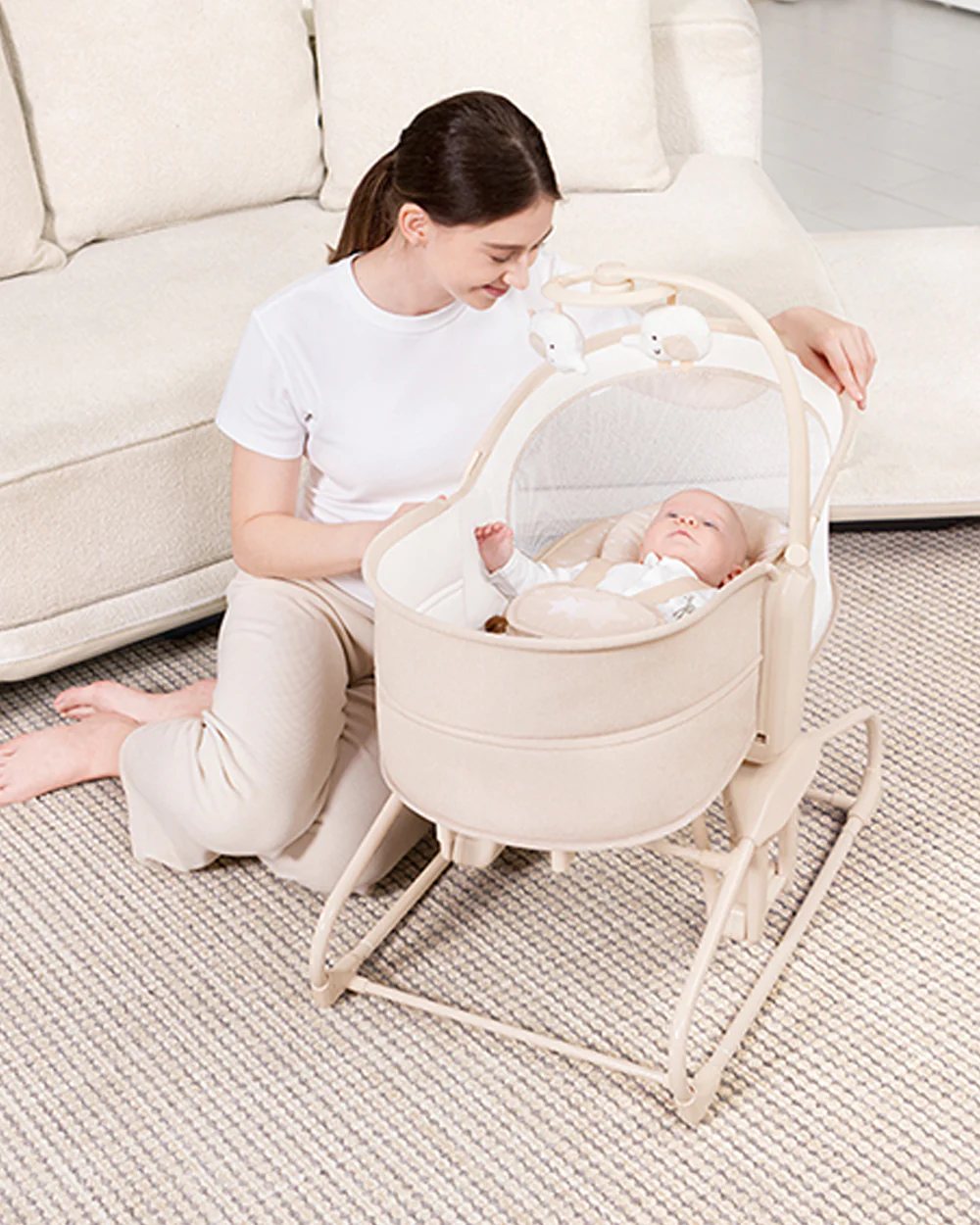 Mastela 4 in 1 Swing & Bassinet-12 Melodies-Adjustable Backrest-5 Points Harness-Breathable Mesh Sides & Soft Headrest-For 0 to 36M (Upto 15 Kg)-Bronze - Image 13