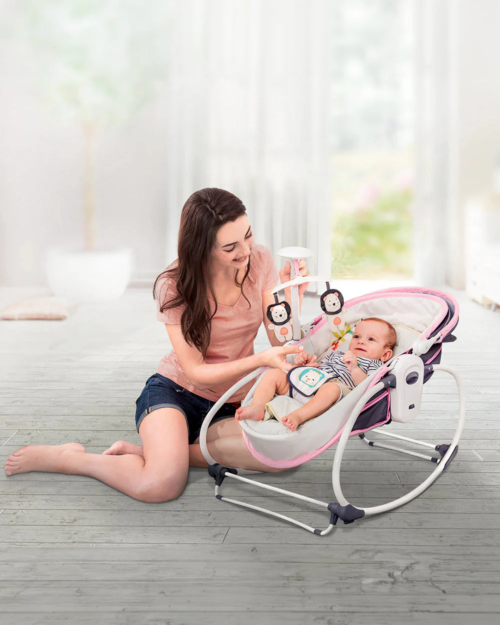 Mastela 5 in 1 Rocker & Bassinet-5 Position Recline-With Removable Seat-Upto 9 Kg-For Infants-Pink - Image 4
