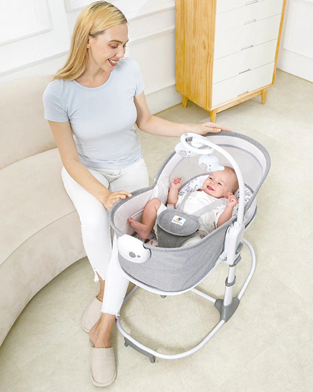 Mastela 6 in 1 Multi Function Bassinet-3 Position Recline-Removable Canopy-For 0 to 36M (Upto 15Kg)-Teal - Image 10