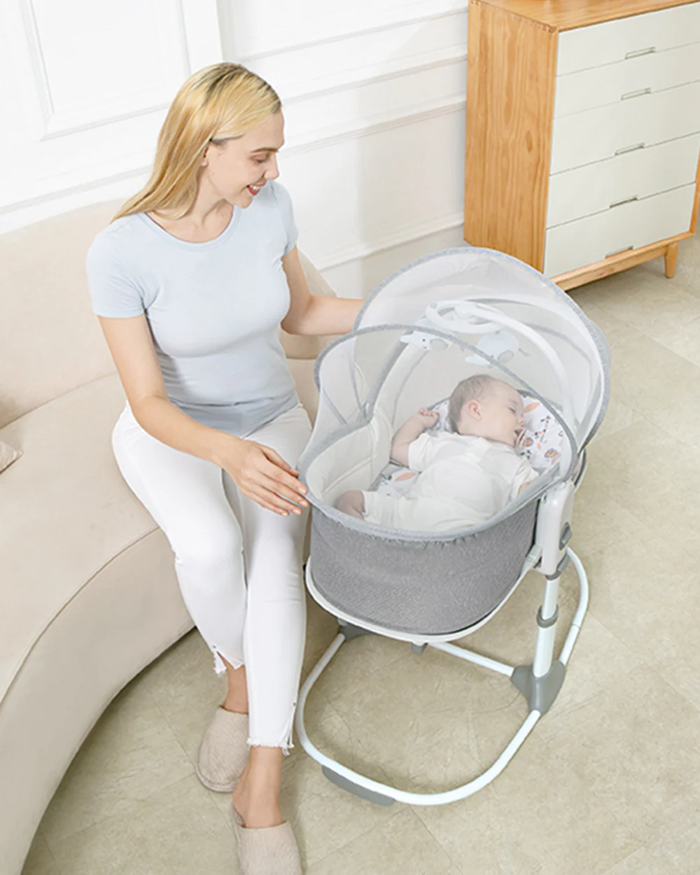 Mastela 6 in 1 Multi Function Bassinet-3 Position Recline-Removable Canopy-For 0 to 36M (Upto 15Kg)-Teal - Image 11