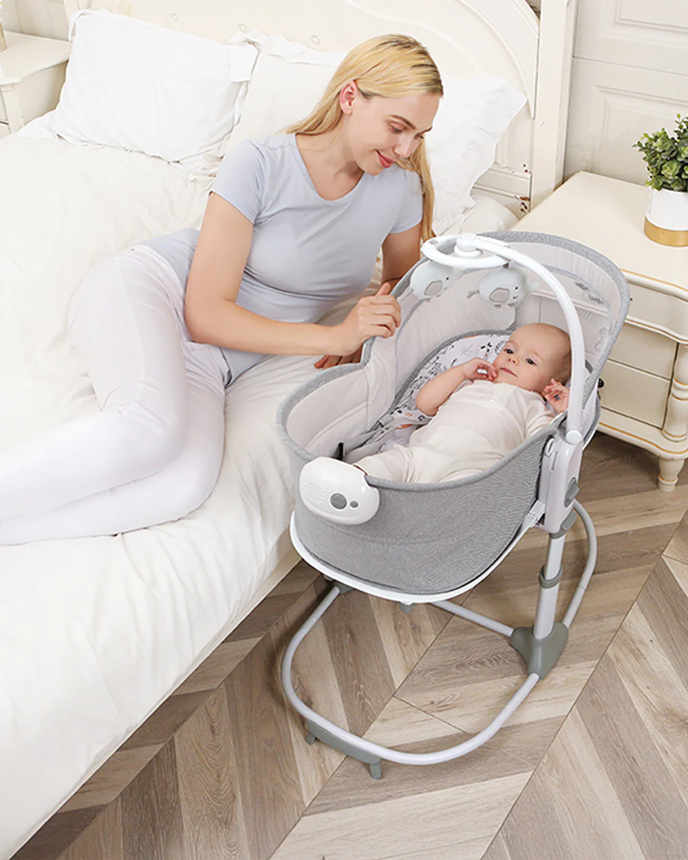 Mastela 6 in 1 Multi Function Bassinet-3 Position Recline-Removable Canopy-For 0 to 36M (Upto 15Kg)-Teal - Image 7