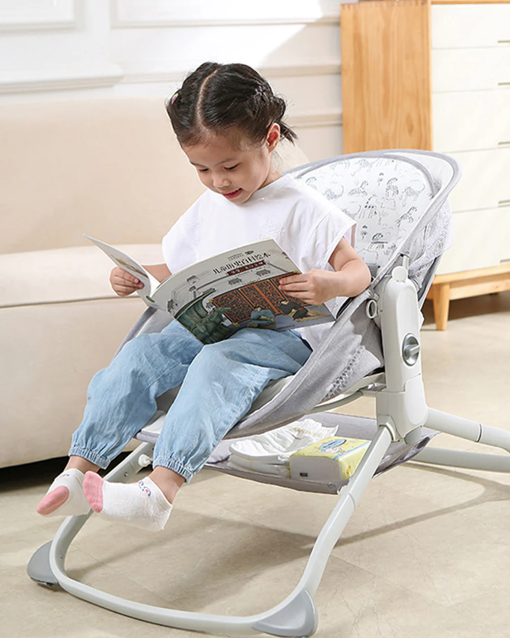 Mastela 6 in 1 Multi-function Rocker & Bassinet-With Music & Vibration-With Removable Mosquito Net-Grey-0 to 36M - Image 5