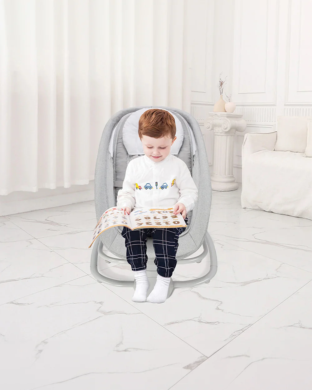 Mastela Deluxe 4 in 1 Swing & Rocker-15 Melodies-Backrest with Full Recline-For 0 to 36M (Upto 9 Kg)-Grey - Image 5