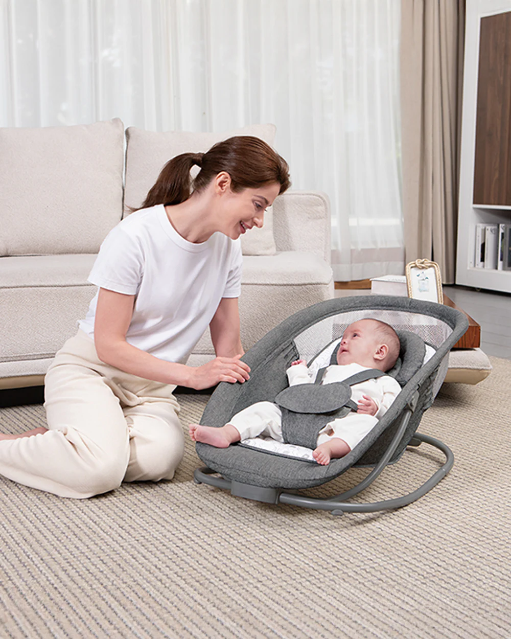 Mastela Deluxe 4 in 1 Swing & Rocker-5 Angle Side To Side Motion-Canopy with Net & Two Toys-15 Melodies With Volume Control-For 0 to 36M (Upto 15 Kg)-Dark Grey - Image 16