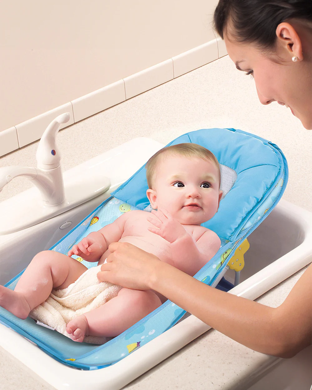 Mastela Deluxe Baby Bather-With 3 Position Recline & Padded Head Rest-0 to 6M-Ocean Blue - Image 6